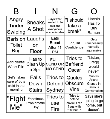 Drunk Leanne Bingo Card
