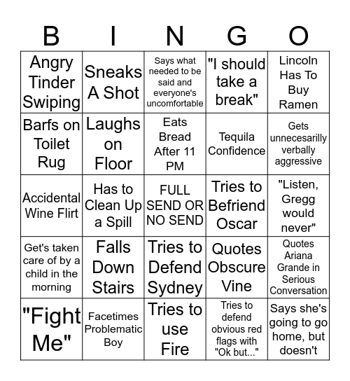 Drunk Leanne Bingo Card