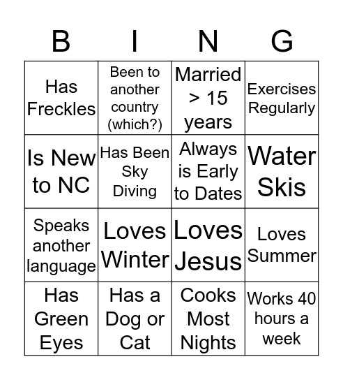 Power Of Words Bingo Card