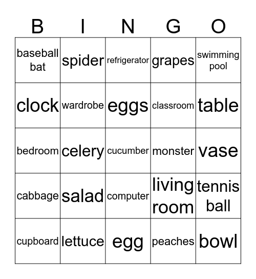 Spelling BINGO Card