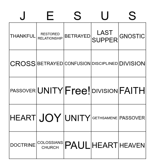 Bible Bingo Card