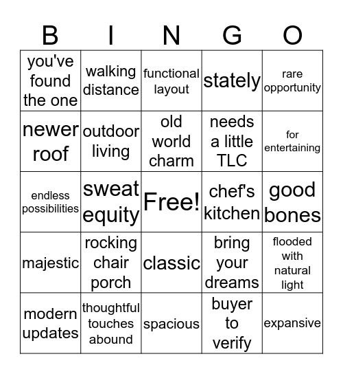 Real Estate Ad Bingo Card