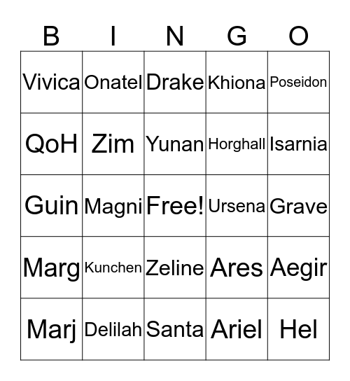 Blackout Raid Bingo Card