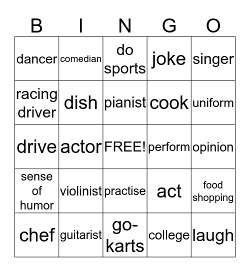 UNIT 7 - VOCABULARY (Page 48 - 51) Bingo Card