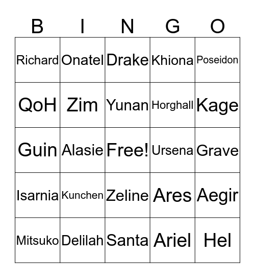 Blackout Raid Bingo Card