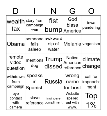 Debate Debacle Bingo Card