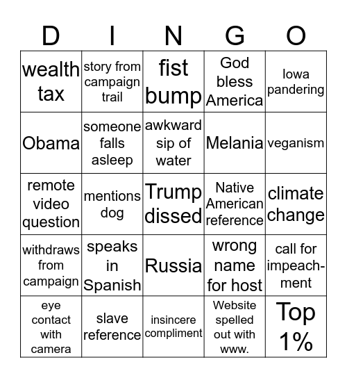 Debate Debacle Bingo Card