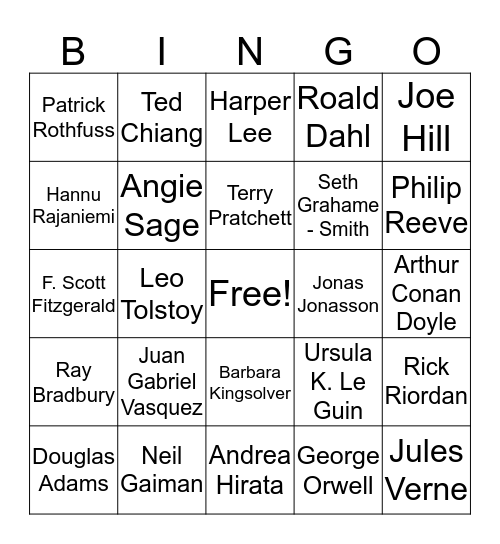 Favourite Authors Bingo Card