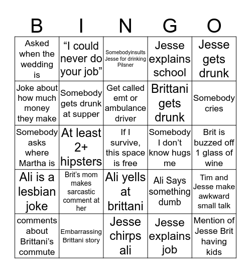 Brittani’s Family Bingo Card
