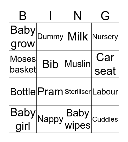 Chloe's Baby Shower Bingo Card