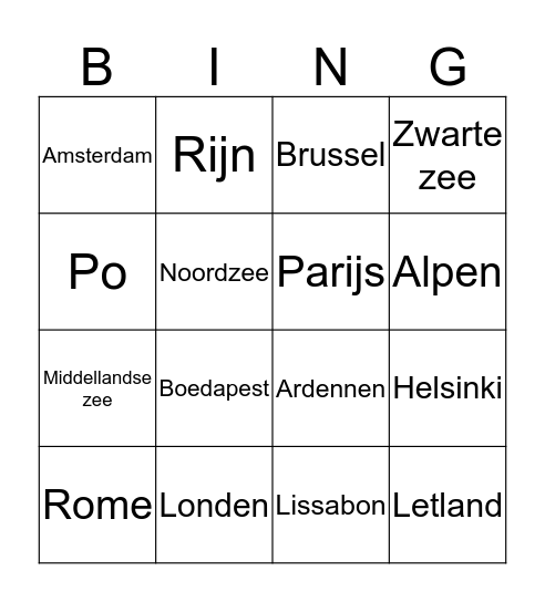 Topografie Europa Bingo Card