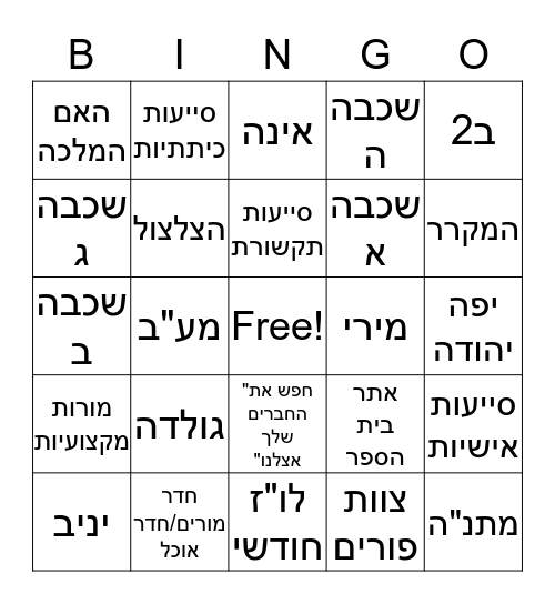 מאיר מטיילים ונהנים  Bingo Card