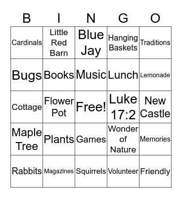 Millstone Farms and Gardens Bingo Card