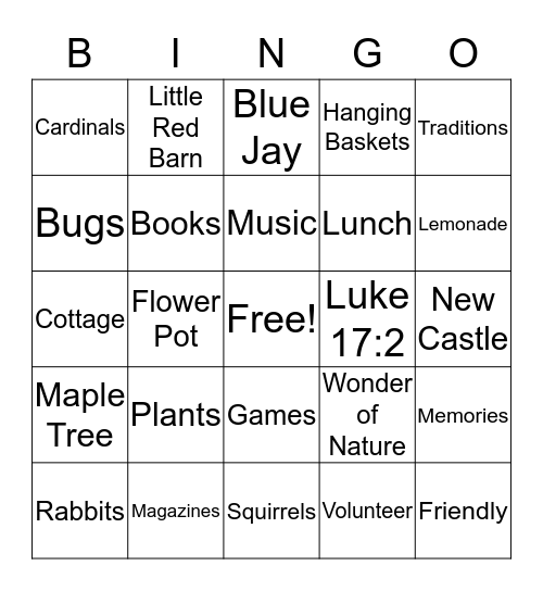 Millstone Farms and Gardens Bingo Card