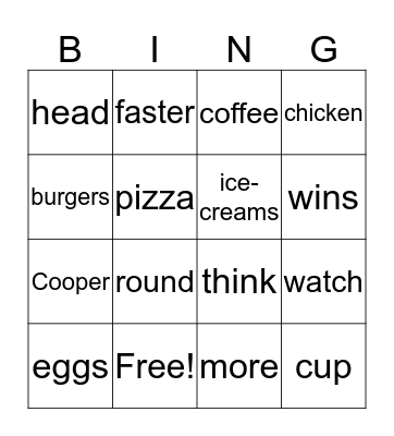 Food Fight Bingo Card