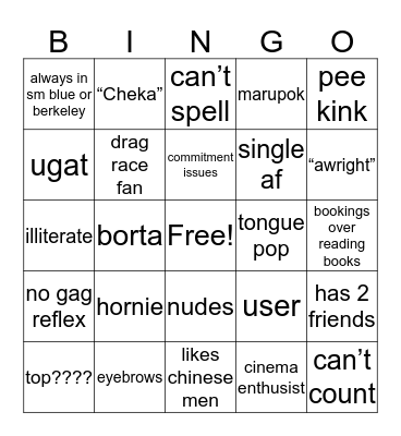 Nonot or No Nut Bingo Card
