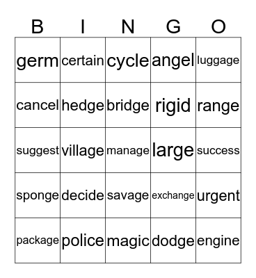 soft c / g Bingo Card