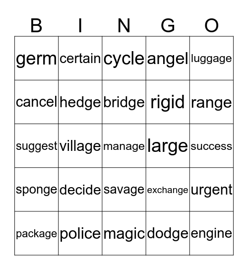 soft c / g Bingo Card