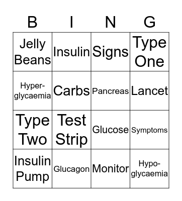 Diabetes Bingo Card