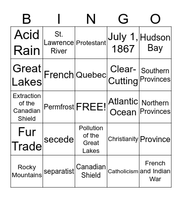 What Do You Know About Canada? Bingo Card