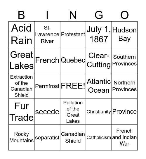 What Do You Know About Canada? Bingo Card