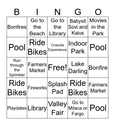 SUMMERTIME BINGO! Bingo Card