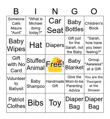 Sarah's Baby Shower Bingo Card