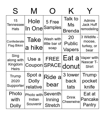 Smoky Mountain Bingo Card