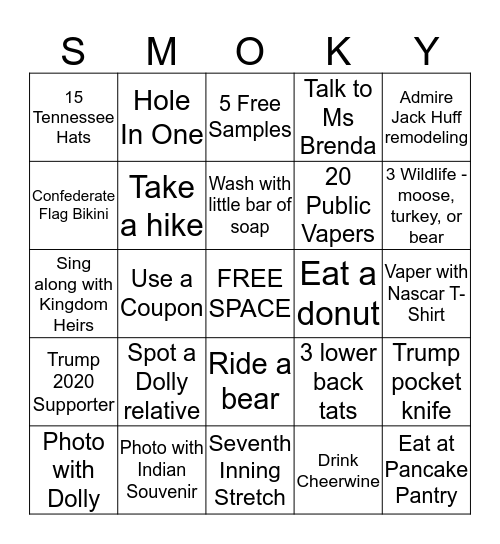 Smoky Mountain Bingo Card