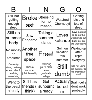 Summer Bingo Card