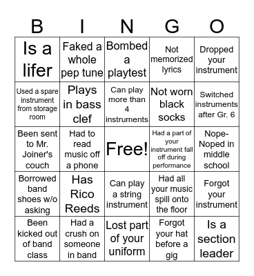 Band Bingo Card
