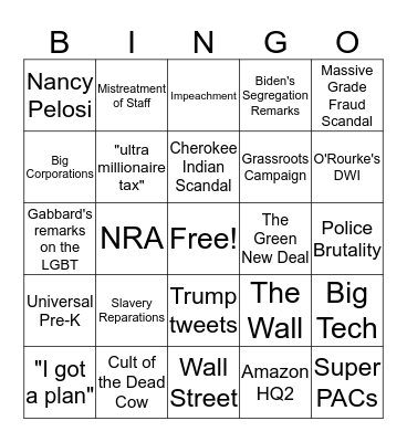 Democratic Primary Debate Day 1  Bingo Card