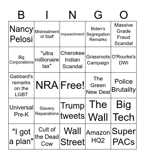 Democratic Primary Debate Day 1  Bingo Card