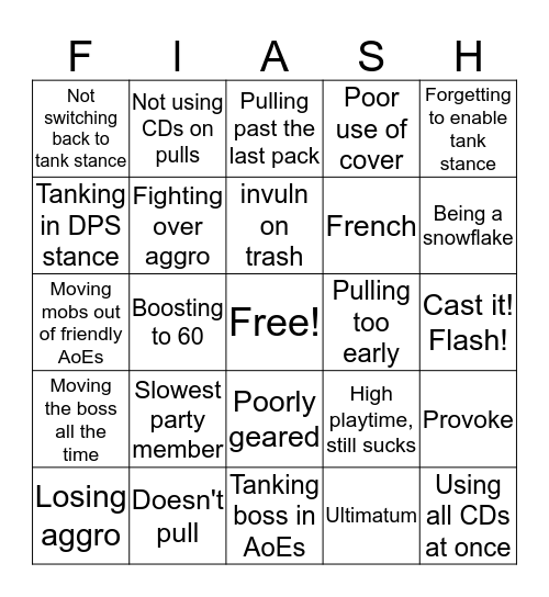 Bad Tank Bingo Card