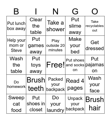 Screen Time Bingo Card