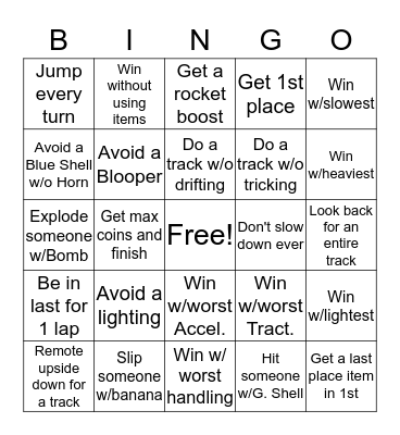 Mario Kart 8 Bingo Card