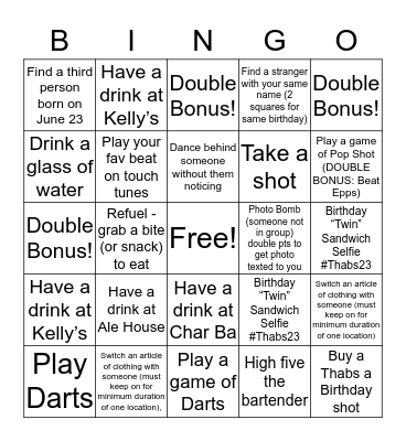 Birthday Bar Bingo! Bingo Card