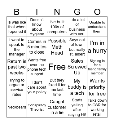 CSR Bingo Card