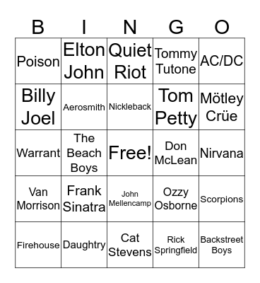 Musical Bingo Card
