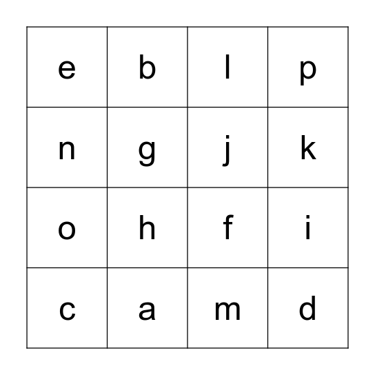 Alphabet Bingo Card