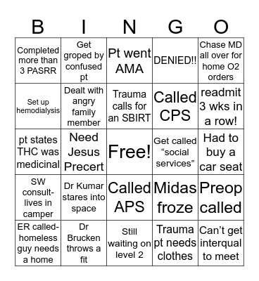 Case Management Bingo  Bingo Card