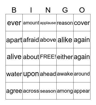 Schwa Bingo Card