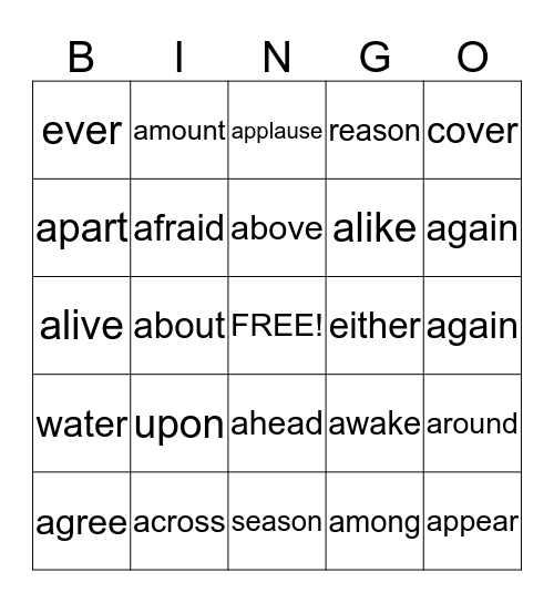 Schwa Bingo Card