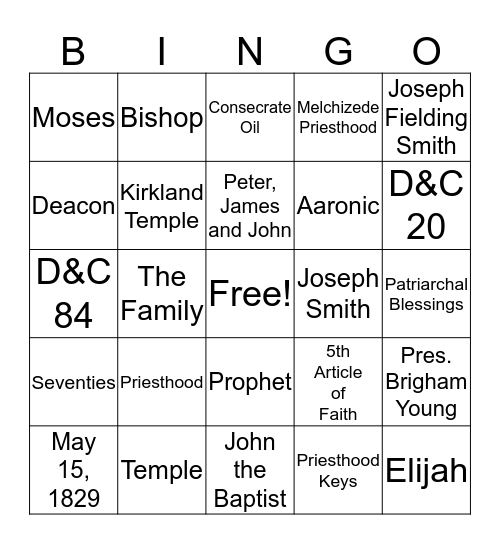PRIESTHOOD Bingo Card
