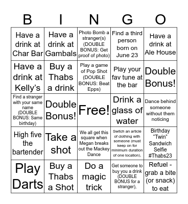 Birthday Bar Bingo! Bingo Card