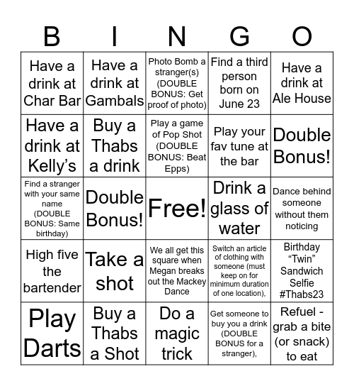 Birthday Bar Bingo! Bingo Card