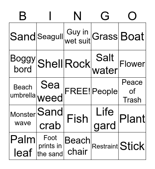 Beach treasure hunt Bingo Card