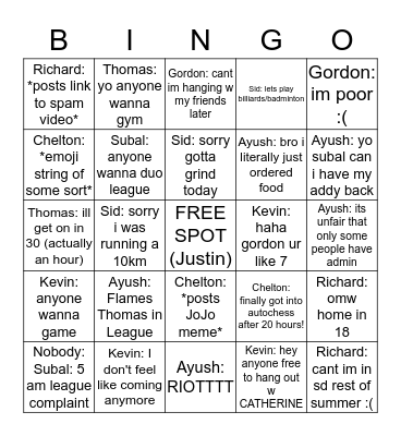 Group Chat Bingo Card