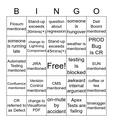 Stand-up Bingo Card