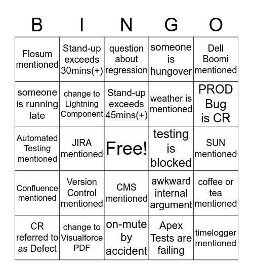 Stand-up Bingo Card